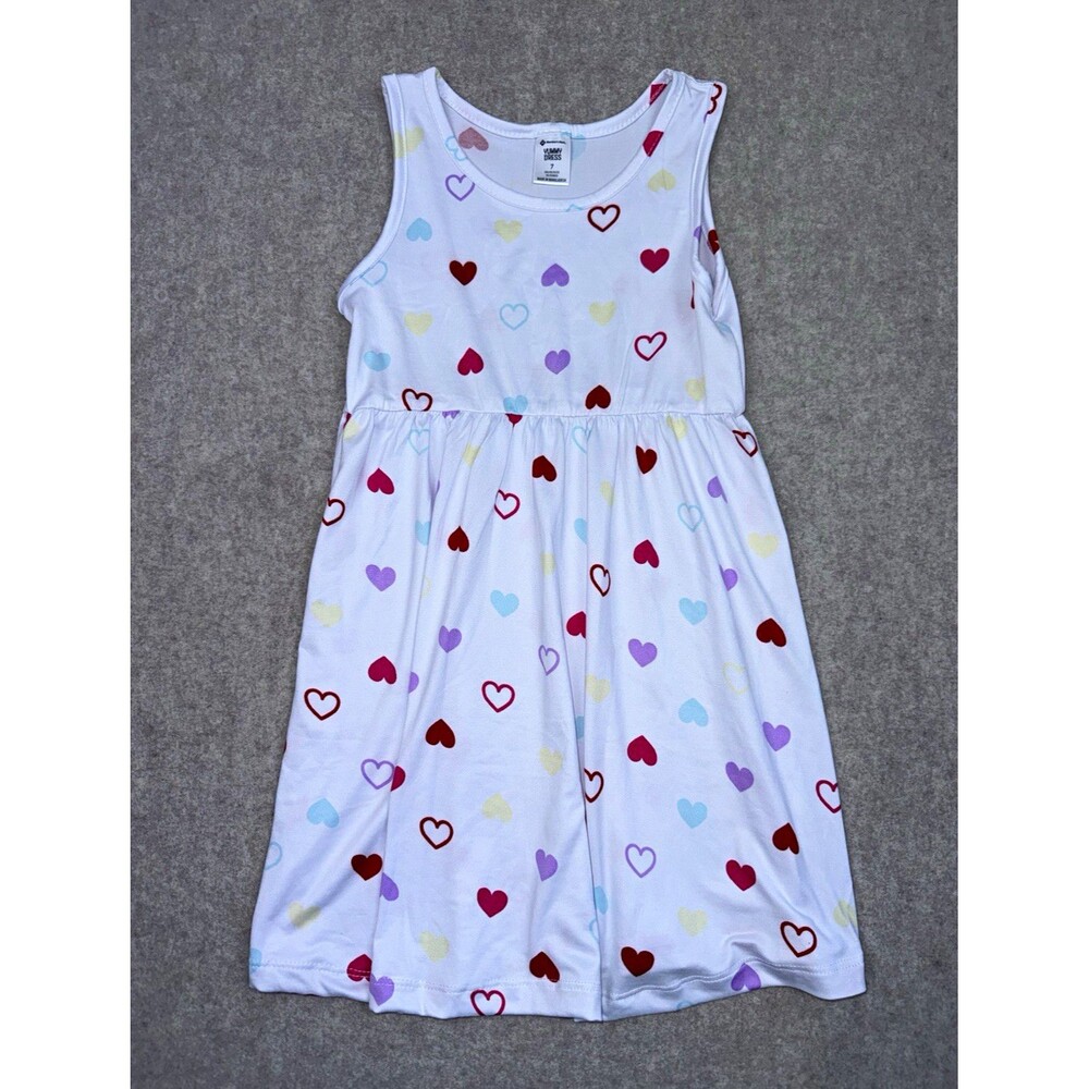 Members Mark Yummy Dress Girls Size 7 Sleeveless Tank Hearts White